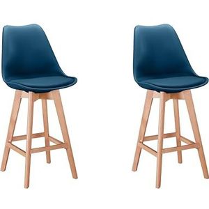 LOUNGITUDE - Set van 2 Tommy Scandinavische barkrukken met houten poten - Blauw