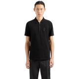 Armani Exchange Heren Ax Stacked Logo Cotton Piquet Zip Up Polo Shirt, zwart, S