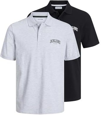 Jack & Jones Jjejosh Polo SS 2 stuks MP, zwart/wit melange, M heren, zwart/wit gemengd, M