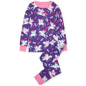 Hatley Meisjes Biologisch Katoen Lange Mouw Gedrukt Pyjama, Regenboog Gevleugelde Eenhoorns, 5 jaar