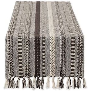 DII Boerderij gevlochten gestreepte tafelloper collectie, 15x72 (15x77, inclusief franje), donkerbruin