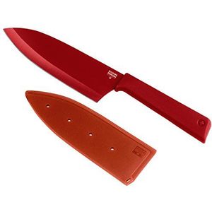 KUHN RIKON COLORI+ Santoku mes, groot, recht lemmet met lemmetbescherming, anti-aanbaklaag, roestvrij staal, 27,5 cm, rood