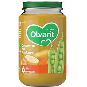 Olvarit Doperwten Kip Aardappel - babyhapje voor baby's vanaf 6+ maanden - 6x200 gram babyvoeding in een maaltijdpotje