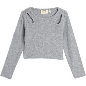 Koton Girls's Cut Out Detail Long Sleeve Round Neck T-shirt, grijs (031), 9-10 Jaar