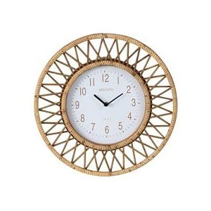 J-LINE Wandklok Wonder - Rotan/Plynatuur - Wit - Klein