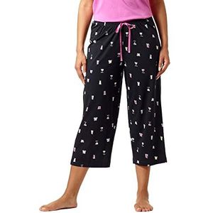 HUE Gebreide capri-pyjama voor dames, met print, Zwart - nachtmuts, 1X