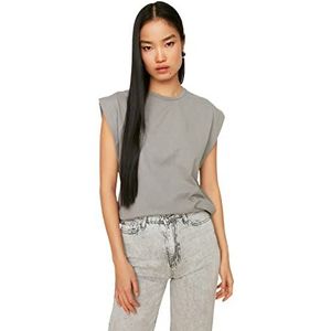 Trendyol Dames grijs mouwloos gegrond T-shirt, grijs, extra klein