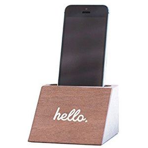 Miss Wood Woody Dock Houder telefoon van hout met Hello, wit