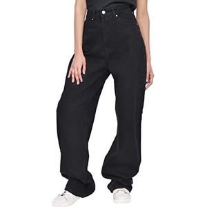 M17 Womens dames 90s denim brede been hoge taille jeans klassieke casual katoenen broek broek broek met zakken, Zwart, 38 NL