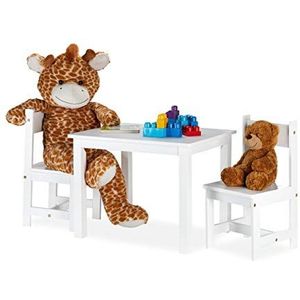 Relaxdays kindertafel en stoeltjes, speeltafel met 2 stoelen, modern, kinderkamer, binnen, knutseltafel van MDF, wit