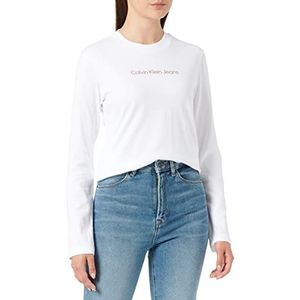 Calvin Klein Jeans Dames Shrunken Institutional Ls T-shirt, Helder Wit/Perfect Taupe, 3XL