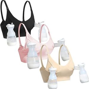 GXXGE Voedingsbeha Ondersteuning Pompende BH Handsfree All in One Zwangerschapsbeha Comfortabele Borsten Geen Pad Pumps BH, Zwart/Nude/Roze, XXL