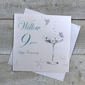 White Cotton Cards wenskaart voor de trouwdag, handgemaakt, 9 jaar, wilgenen, wit