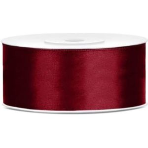 Satijnen lint, rol, 25 mm, donkerrood, bordeaux, 25 m, spoel, dikte voor bruiloft, doop, Kerstmis, Nieuwjaar, cadeau-idee