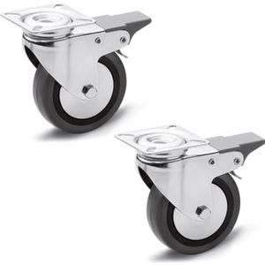 Ganter Normelemente | Apparaatwielen, zwenkwielen met vergrendeling | 50mm | 2 wielen | 70 kg | loopvlak rubber, wiellichaam polypropyleen, behuizing staal | GN 22870-50-G-LF-L-ST