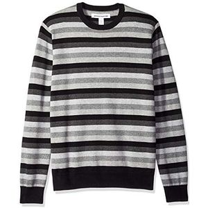 Amazon Essentials Men's Trui met ronde hals (verkrijgbaar in grote en lange maten), Zwart Grijs Streep, XS