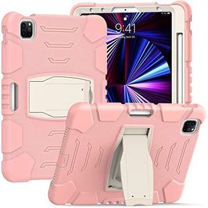 Samsung Tab S6 Lite P610 P610 met ondersteuning, duurzaam, hybrid, schokbestendig, resistent, drie lagen, siliconen beschermhoes voor kindertablet (roze)