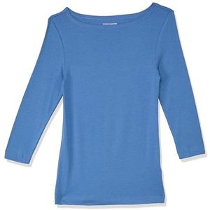 Amazon Essentials Dames Slim-Fit 3/4 mouw effen boothals T-shirt, blauw, X-Large