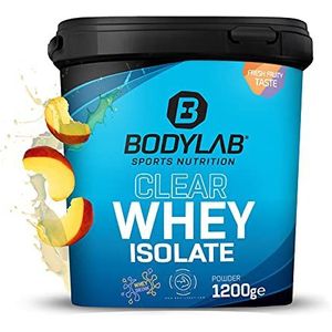 Bodylab24 Clear Whey Isolate 1200g Ijsthee Perzik, eiwitshake gemaakt van 96% hoogwaardig wei-eiwitisolaat, verfrissende fruitige drank, wei-eiwitpoeder kan spieropbouw ondersteunen