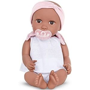 Babi Babypop met kleding in roze/wit en fopspeen, zachte 36 cm pop met gemiddelde huidskleur en bruine ogen, speelgoed vanaf 3 jaar