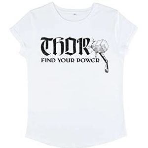 Marvel Women's Avengers Classic-Power of Thor T-shirt met opgerolde mouwen, wit, M, wit, M