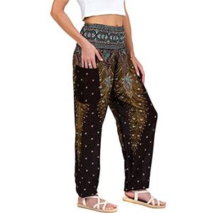 LOFBAZ Harembroek voor Vrouwen Yoga Boho Hippie Kleding Dames Palazzo Bohemien Pyjama Strand Indiase Zigeuner Genie Kleding Pauw 1 Bruin 2XL