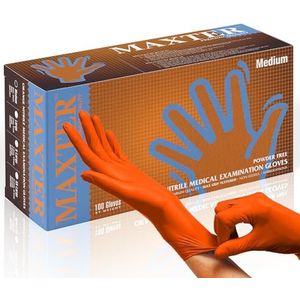 MAXTER Poedervrije nitril handschoenen 7.0, 100 stuks, maat L, oranje/doos met 100 handschoenen