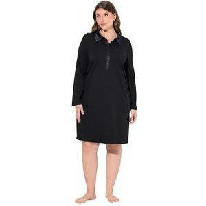 Ulla Popken - Nachthemd - Zwart - Lange Mouwen - Satijnen Details