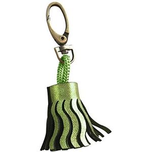 Clairefontaine - Ref 400075C - Leren sleutelhanger met kwastjes - 4 x 2,5 cm, gemaakt van echt lamsleer, verbonden door een karabijnhaak en koord - groene kleur