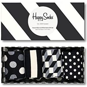 Happy Socks 4-Pack Classic Black & Whites Gift Set, Kleurrijke en Leuke, Sokken voor Dames en Heren, Zwart-Wit (41-46)