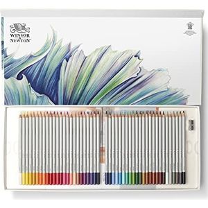 Winsor & Newton 2090002 50-delige cadeauset voor schetsen, illustreren, tekenen voor kunstenaars met 48 kleurpotloden in kunstenaarskwaliteit 1 blok van 27 cm x 19,4 cm, 1 puntenslijper