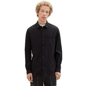 TOM TAILOR Denim Slim Fit Twill overhemd voor heren, van katoen met borstzak, 29999-zwart, XL