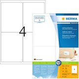 HERMA 4250 universele etiketten A4 (99,1 x 139 mm, 100 velle, papier, mat) zelfklevend, bedrukbaar, permanent klevende adreslabels, 400 stempeletiketten voor printer, wit
