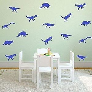 Walplus Stickers Kamerdecoratie - Decoratief Niet Giftig Blijvend Raam Kast Deuren Vinyl Muurstickers Decals - Diy - Blauwe Dinosaurussen Vormenblauw
