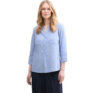 Blouse - Wijde Blouse - Effen - Katoen - Knoopsluiting, Tuniek Kraag, Driekwart Mouw