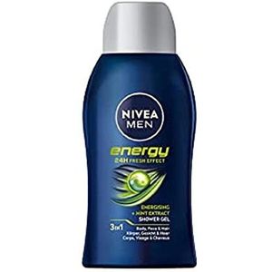 NIVEA MEN Energy Mini Douchegel, 50 ml, pH-huidvriendelijke verzorgende douchegel met vitaliserende geur, crèmedouche met mintextract voor lichaam, gezicht en haar