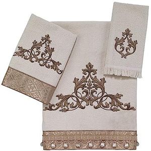 Avanti Linens - 3-delige handdoekenset, zachte en absorberende katoenen handdoek, geborduurde badkameraccessoires (Monaco-collectie, ivoor)