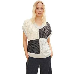 TOM TAILOR Dames Trui met vlechtpatroon 1034060, 30808 - Grey Patched Design, XL