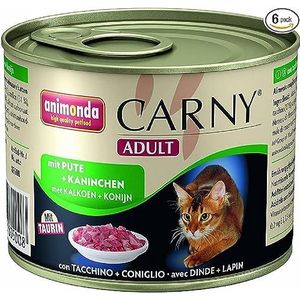 animonda Carny Adult kattenvoer, nat voer voor volwassen katten, kippen, kalkoen + konijnen, 6 x 200 g