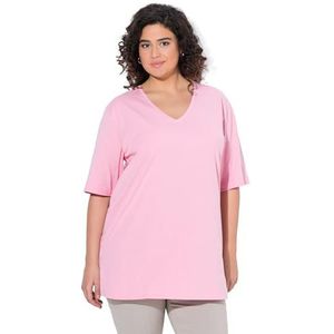 Ulla Popken T-shirt voor dames, grote maten, plus size, V-hals, relaxed, halve mouwen, roze, 42-44