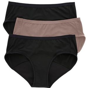 Hanes Comfort damesondergoed, gemiddelde lekbescherming, wasbare hipster-slipjes, verpakking van 3 stuks, Warm Staal, Peperkorrel Grijs, Zwart, 7