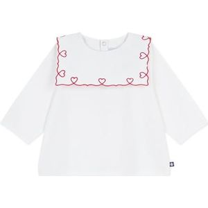 Petit Bateau Babyblouse van katoenen popeline, lange mouwen, geborduurd met harten, Ecu, 3 Maanden