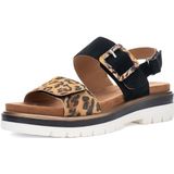 Sleehaksandaal - Zwart/Luipaard - Klittenbandsluiting - Plateauhak