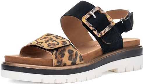 Sleehaksandaal - Zwart/Luipaard - Klittenbandsluiting - Plateauhak