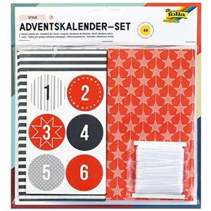 folia 9395 - Adventskalender set Style, met 24 voedselveilige papieren zakken van elk 10 x 17,5 x 5,5 cm groot, 7 m satijnen lint en cijferstickers