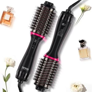 VEVOR Warmeluchtborstel, 4-in-1 haarstyler en volumizer met gegalvaniseerd titanium en 65 mm ovale cilinder met keramische coating, 3-traps heteluchtstylingborstel voor het drogen, gladmaken, krullen