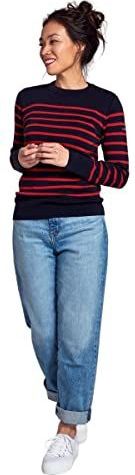 Gestreepte Marinetrui - Dames - Marineblauw - 100% Merino Wol