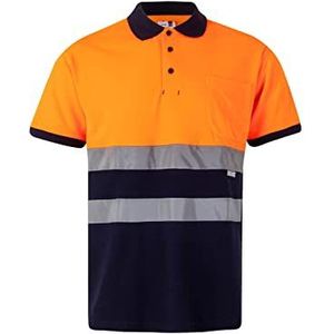 VELILLA 305513; poloshirt voor hoge zichtbaarheid, katoen, tweekleurig, met gesneden mouwen; kleur: marineblauw en neonoranje; maat XXL