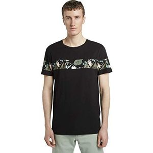TOM TAILOR Denim Uomini T-shirt met print strepen 1018564, 29999 - Black, XS