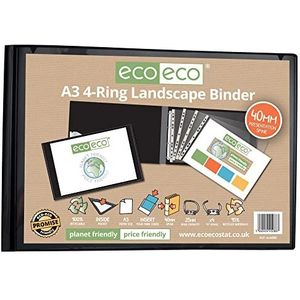 eco-eco A3 95% gerecycleerde 4-D landschap ringband bestandsmap, kunstwerk portfolio, eco088